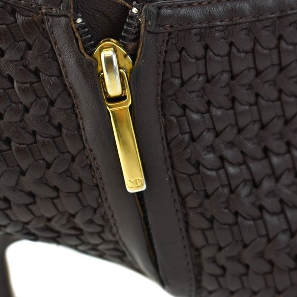 DIOR: Dark Brown Woven Leather & "CD" Logo Booties - Picture 7 of 11